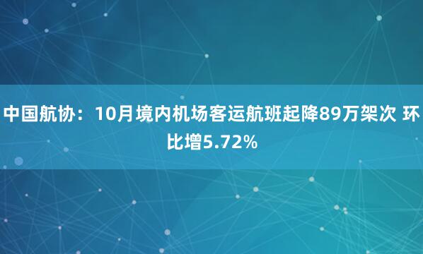 中国航协：10月境内机场客运航班起降89万架次 环比增5.72%